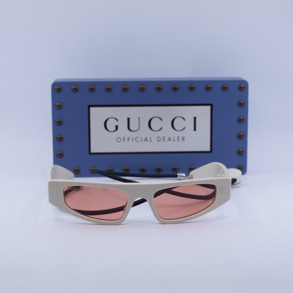 Gucci GG1634S 007 Cat Eye Sunglasses - Ivory with Black Cord/Red - Picture 2 of 11